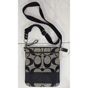 Vintage Coach Signature Stripe Crossbody Messenger File Bag Jacquard Black Gray